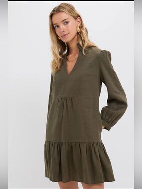 Tuckernuck Olive Green Linen Palmerston Dress